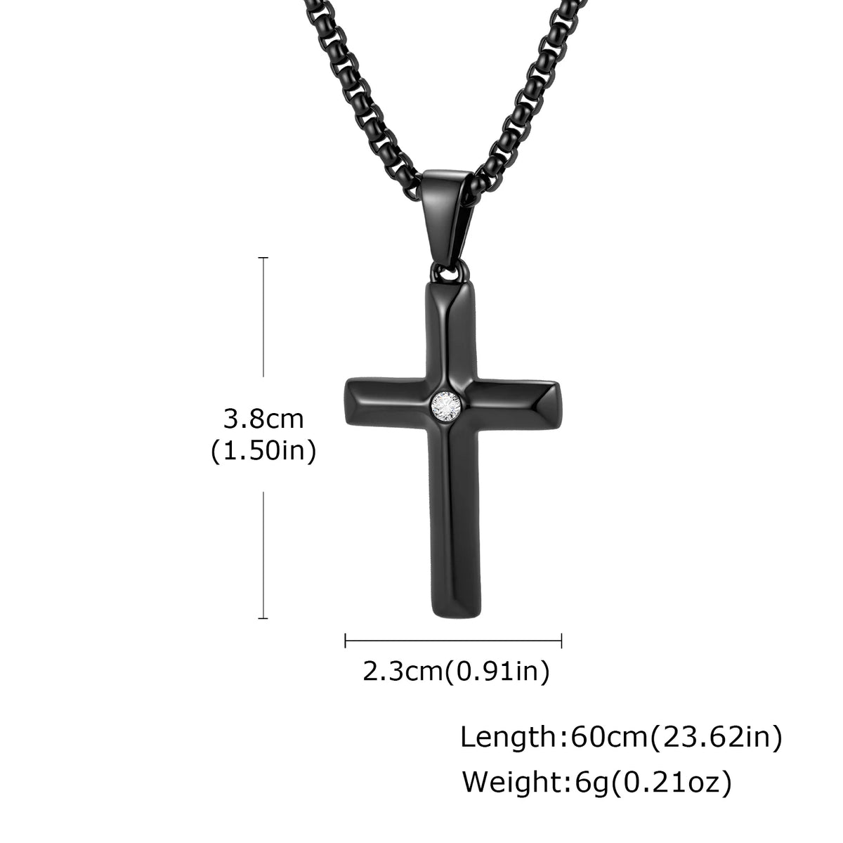 Men’s Black Stainless Steel Cross Necklace with Zircon - Sylva