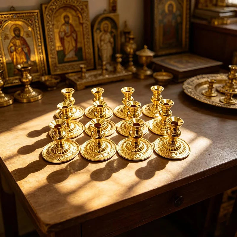 Vintage Gold Orthodox Candle Holders – Byzantine Church & Home Altar Candlesticks