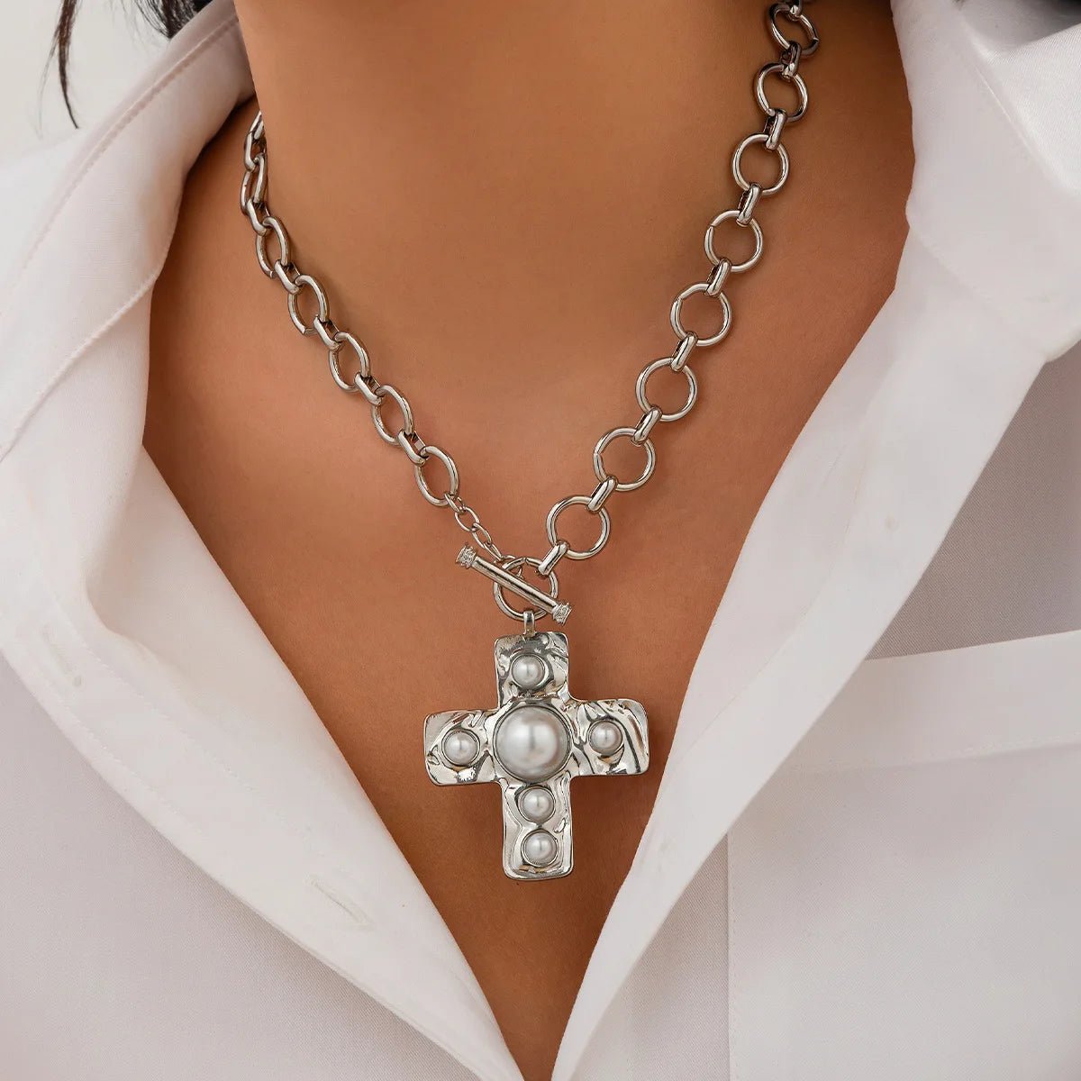 18K Gold-Plated Chunky Cross Necklace for Women – Christian Statement Pendant - Sylva