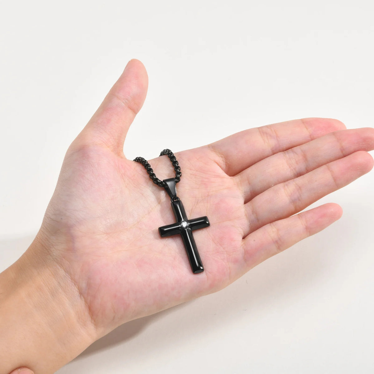 Men’s Black Stainless Steel Cross Necklace with Zircon - Sylva