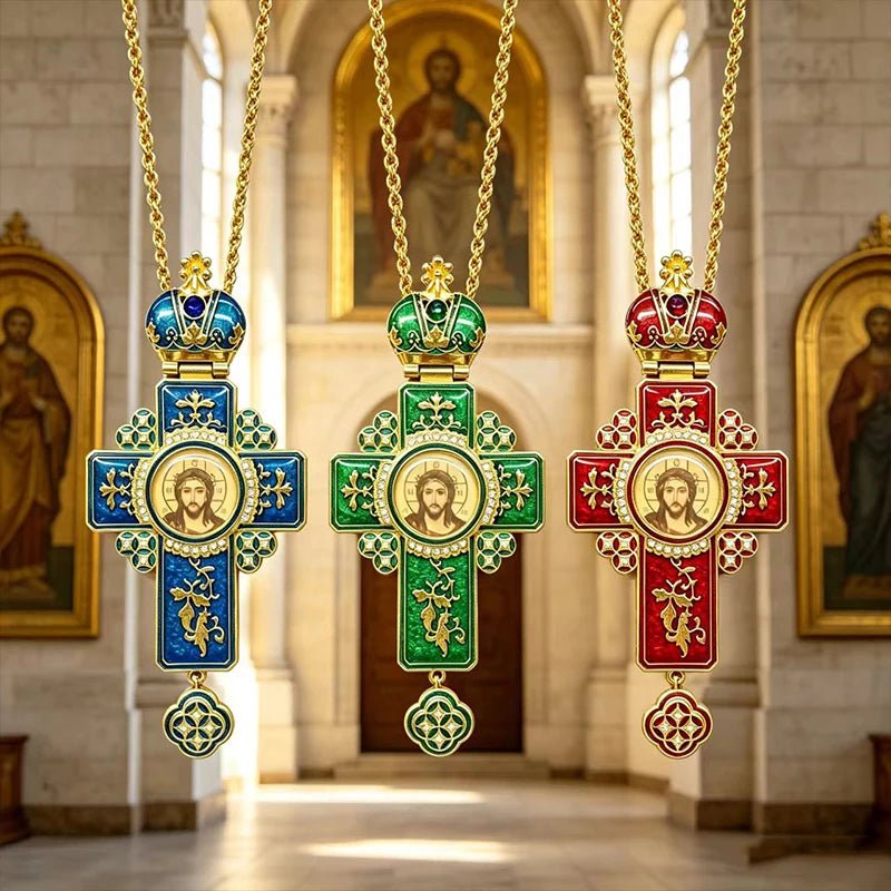Byzantine Orthodox Wall Cross – Gold Plated Cloisonné Enamel Jesus Icon - Sylva