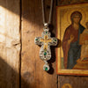Premium Orthodox Cross Necklace – Two-Tone Crucifix with Green Crystal Details