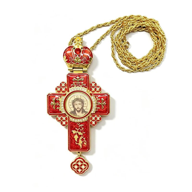Byzantine Orthodox Wall Cross – Gold Plated Cloisonné Enamel Jesus Icon - Sylva