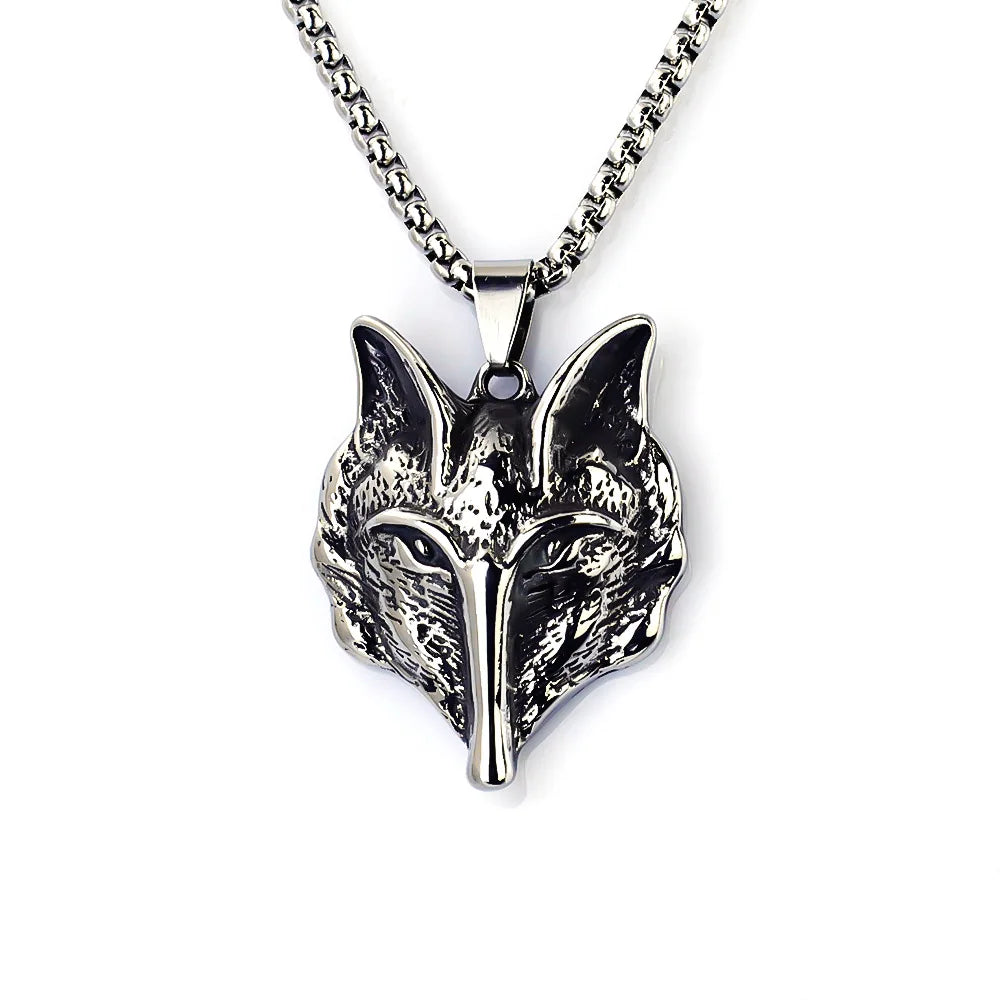 Vintage Warrior, Wolf & Dragon Pendant Necklace for Men – Stainless Steel