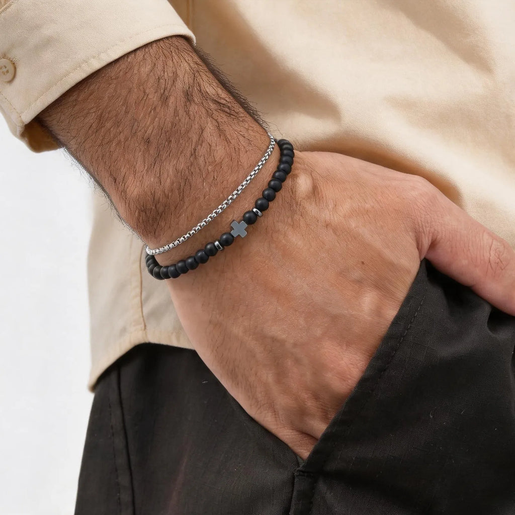 Men's Christian Cross Bracelet – Stainless Steel & Beaded Faith Jewellery