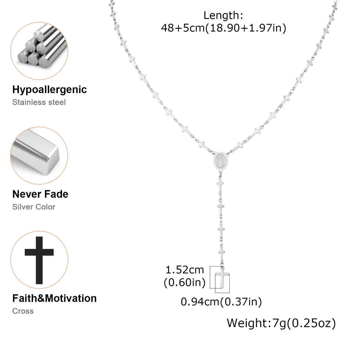 Virgin Mary & Cross Y Necklace for Women - Sylva