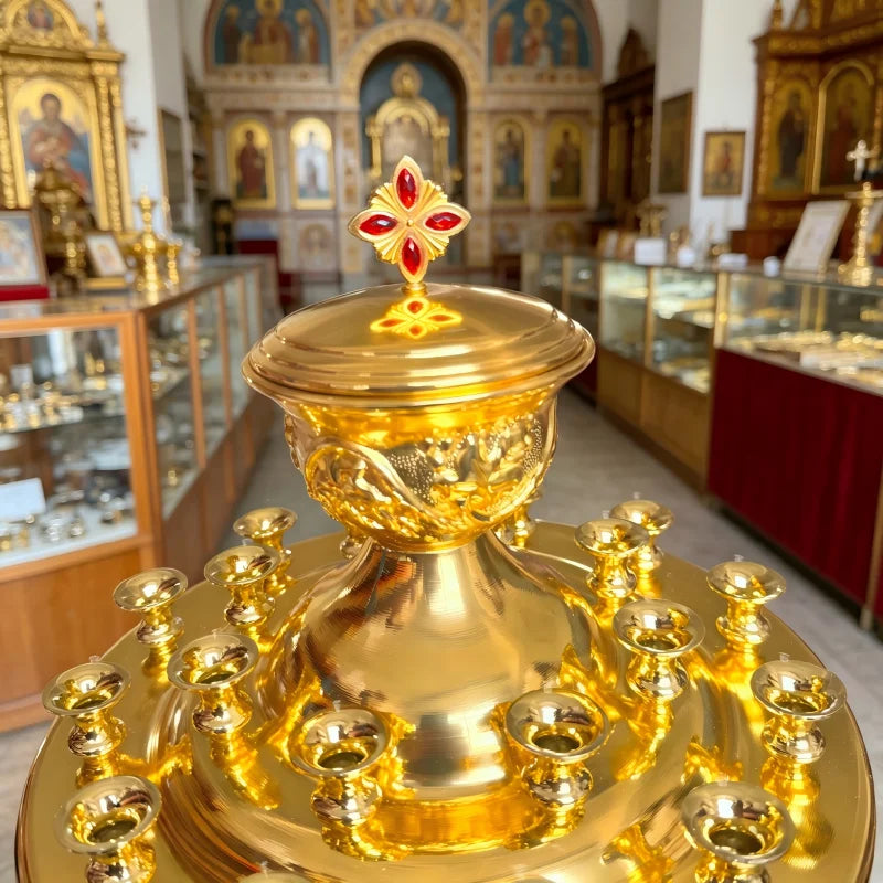 120cm Gold-Plated 20-Candle Church Floor Candle Holder