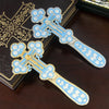 Orthodox Enamel Blessing Cross – Gold-Plated Handheld Prayer Cross for Church, Worship & Christian Gifts