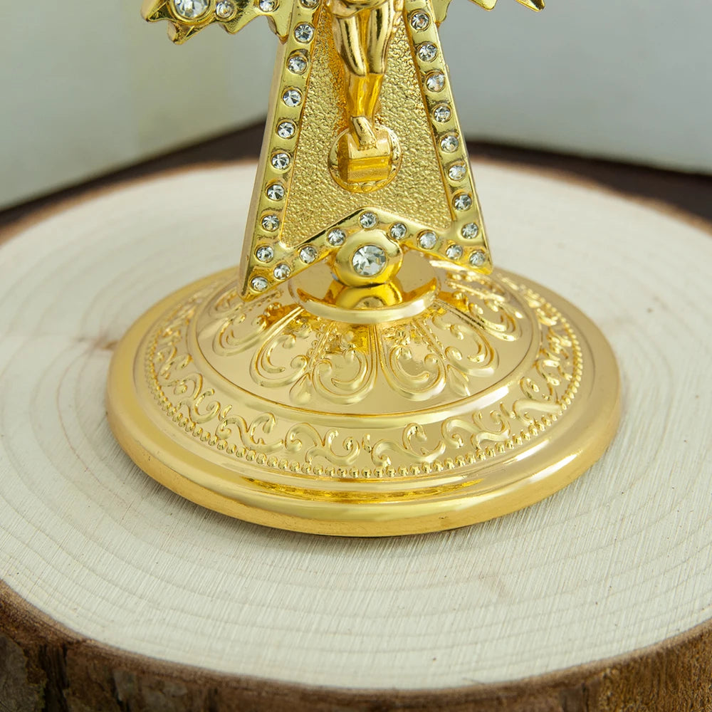 Gold Catholic Standing Crucifix Cross with Ornate Base – 9cm