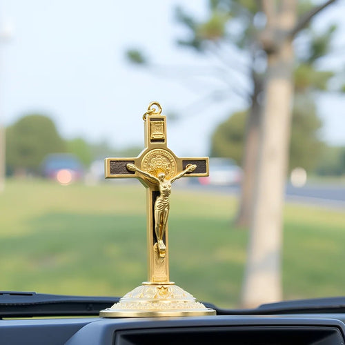 Catholic Saint Benedict Standing Crucifix – Gold or Silver Plated - Sylva