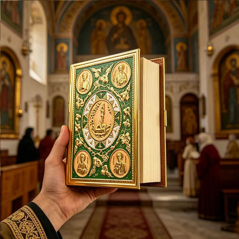 Orthodox Gold-Plated Enamel Gospel Cover with Apostle Icons
