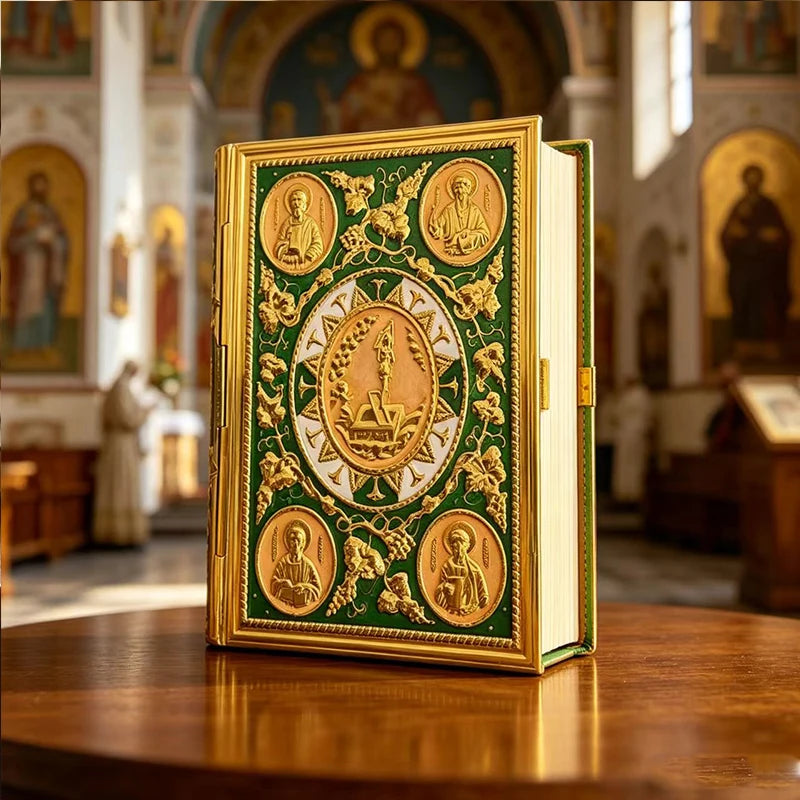 Orthodox Gold-Plated Enamel Gospel Cover with Apostle Icons