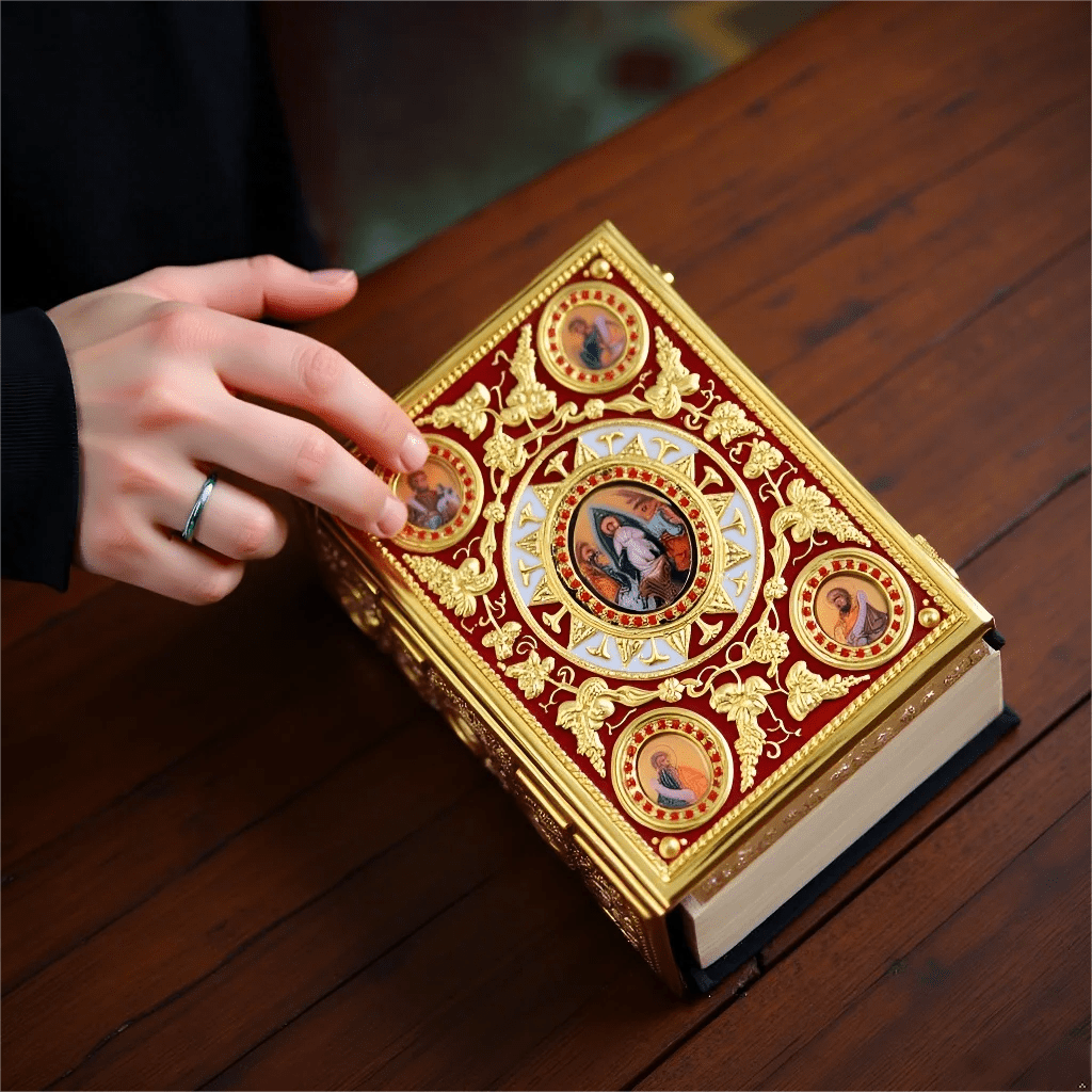 Orthodox Bible Cover – Gold Enamel Alloy Gospel Book Protective Shell - Sylva