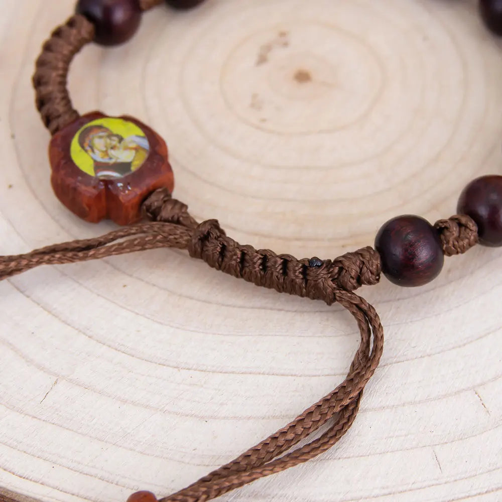 Handmade Wooden Rosary Bracelet with Jesus & Mary Charms – Adjustable Catholic Prayer Bracelet for Faith & Spiritual Gifts