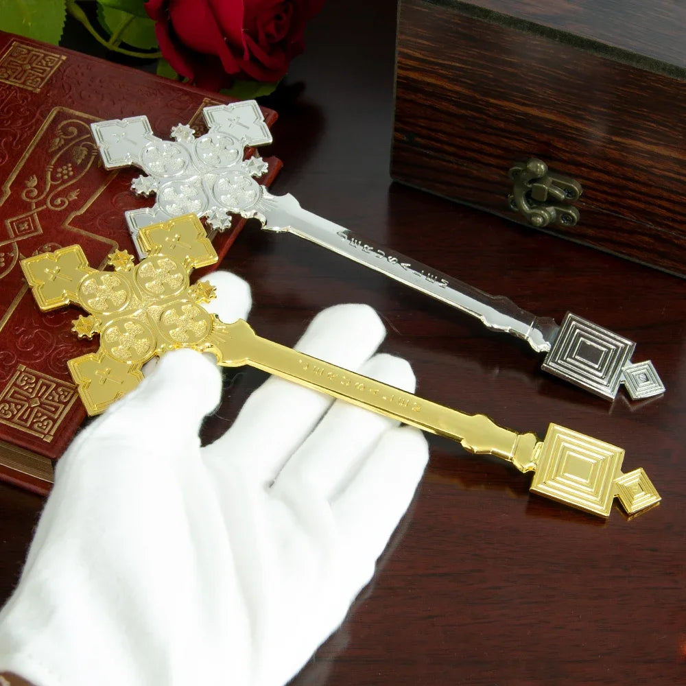 Gold-Plated Orthodox Prayer Cross – Handheld Church Blessing Cross for Prayer, Worship & Christian Gifts