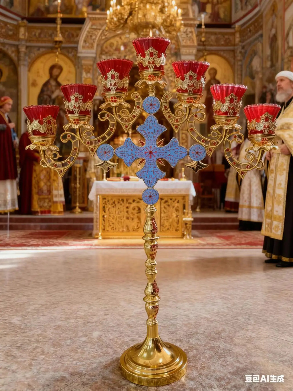 Gilded Orthodox Church Candle Holder – Liturgical Altar Candlestick
