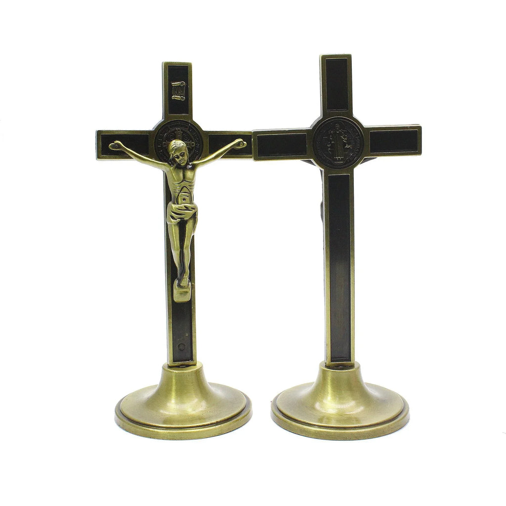 Standing Jesus Crucifix Cross – Antique Bronze & Silver Catholic Decor