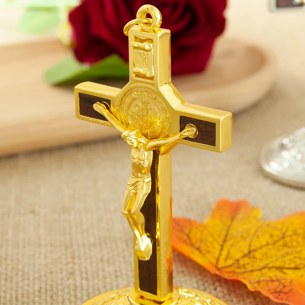 Catholic Saint Benedict Standing Crucifix – Gold or Silver Plated