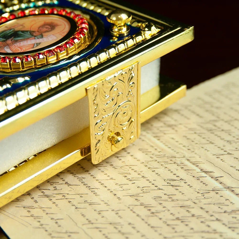 Orthodox Bible Cover – Gold Enamel Alloy Gospel Book Protective Shell - Sylva