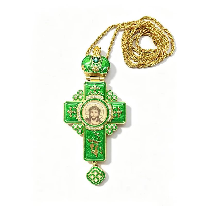 Byzantine Orthodox Wall Cross – Gold Plated Cloisonné Enamel Jesus Icon - Sylva