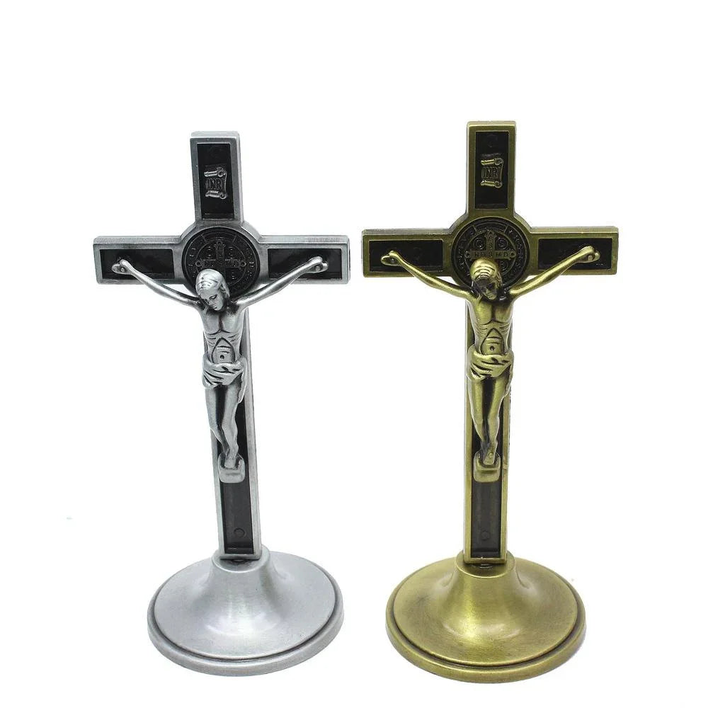 Standing Jesus Crucifix Cross – Antique Bronze & Silver Catholic Decor
