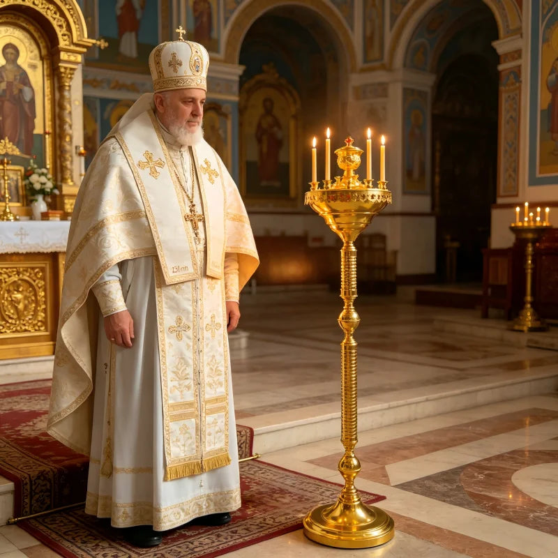 120cm Gold-Plated 20-Candle Church Floor Candle Holder