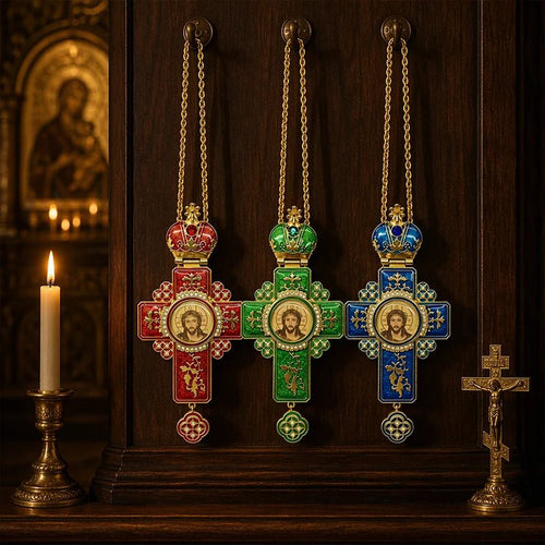 Byzantine Orthodox Wall Cross – Gold Plated Cloisonné Enamel Jesus Icon - Sylva