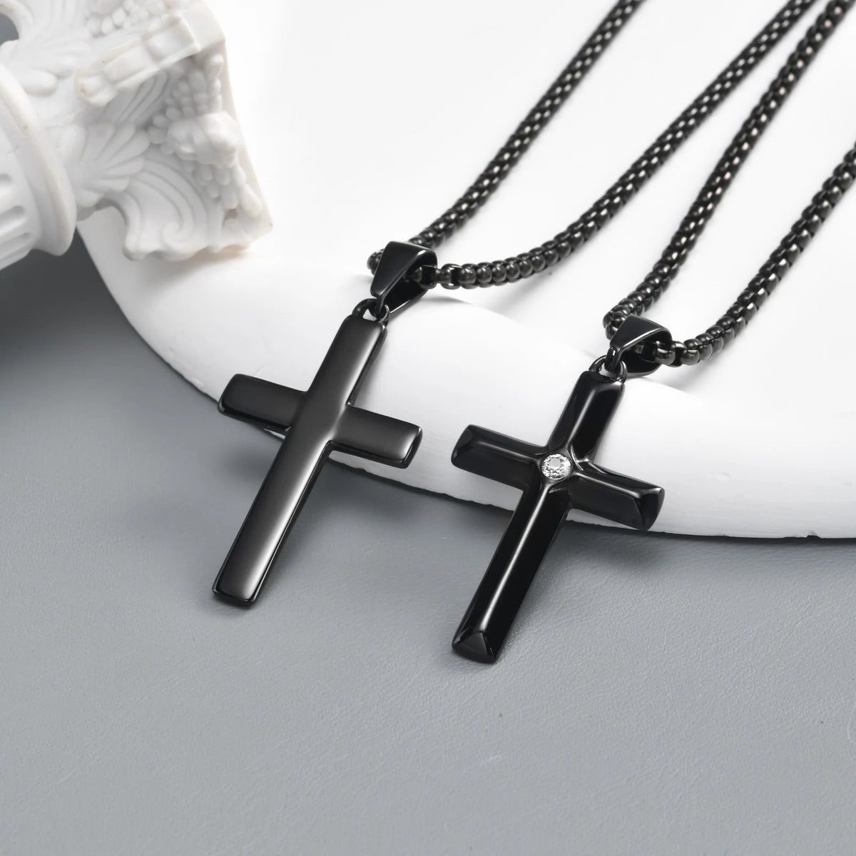 Men’s Black Stainless Steel Cross Necklace with Zircon - Sylva