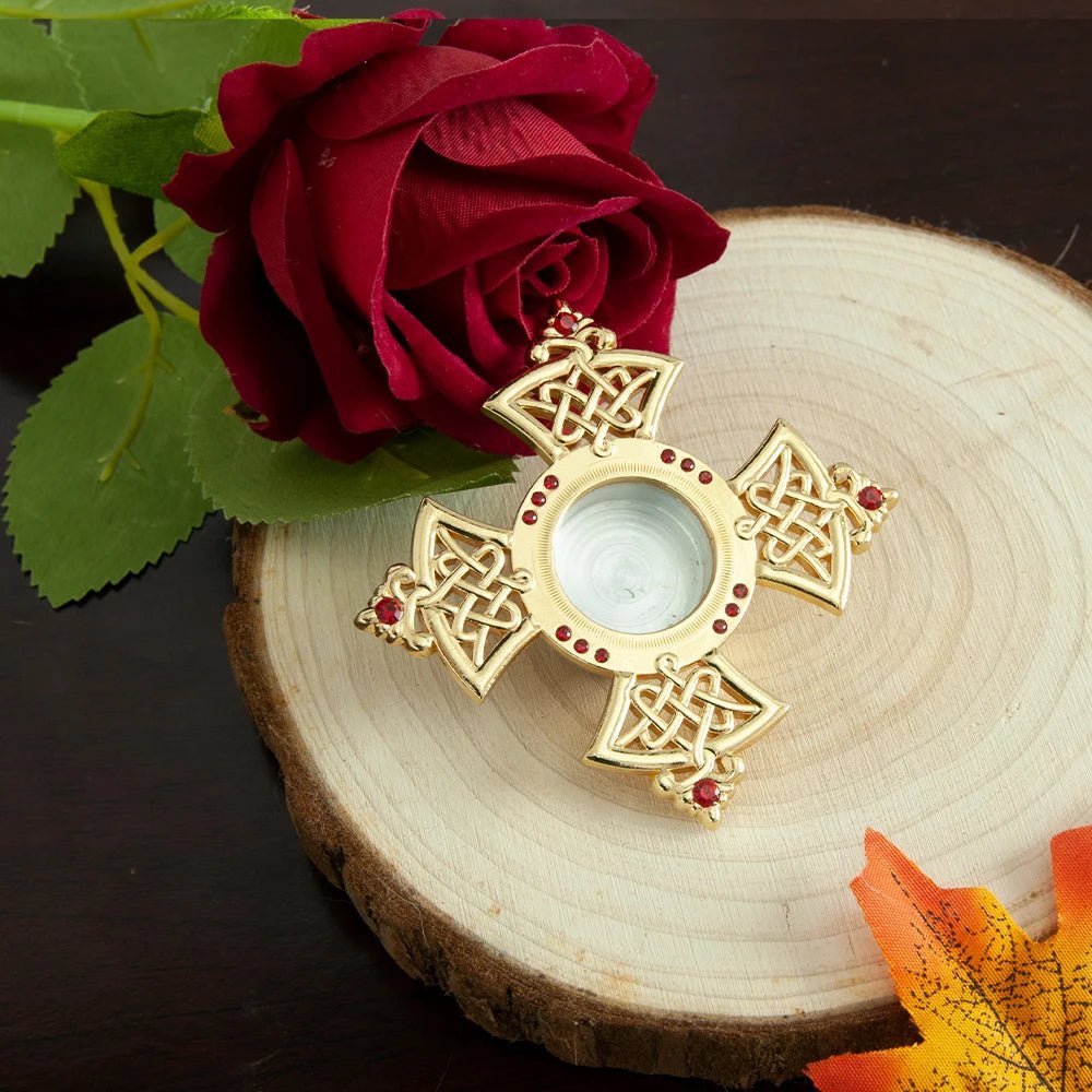 Orthodox Cross Reliquary Relic Holder – Gold-Tone Sacred Relic Case - Sylva