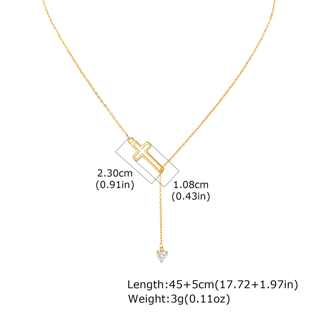 Women’s Cross Lariat Necklace with Heart Drop | SYLVA