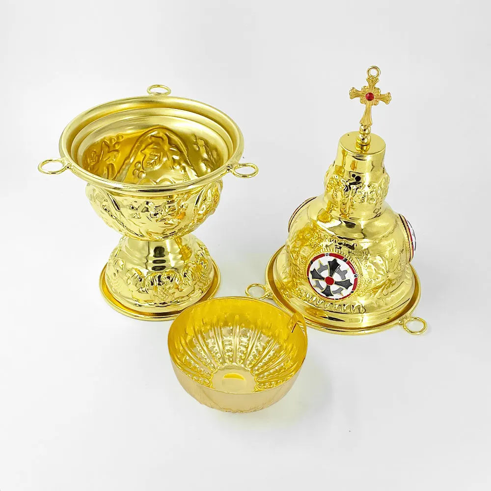 Gold-Plated Orthodox Censer with Bells – 68cm Liturgical Thurible