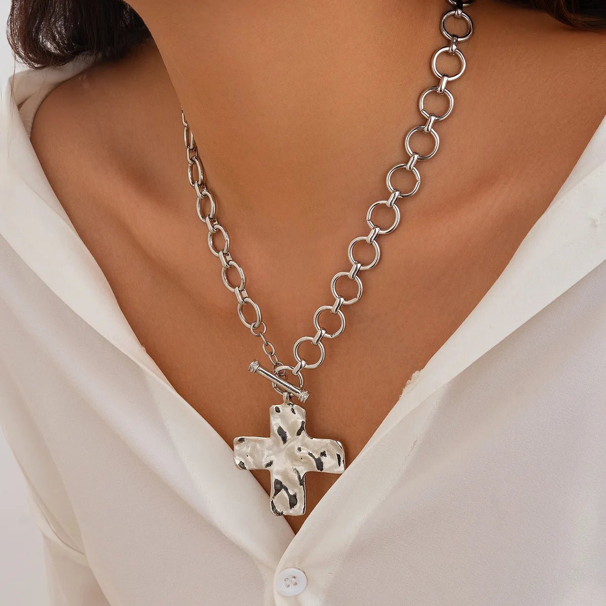 18K Gold-Plated Chunky Cross Necklace for Women – Christian Statement Pendant - Sylva