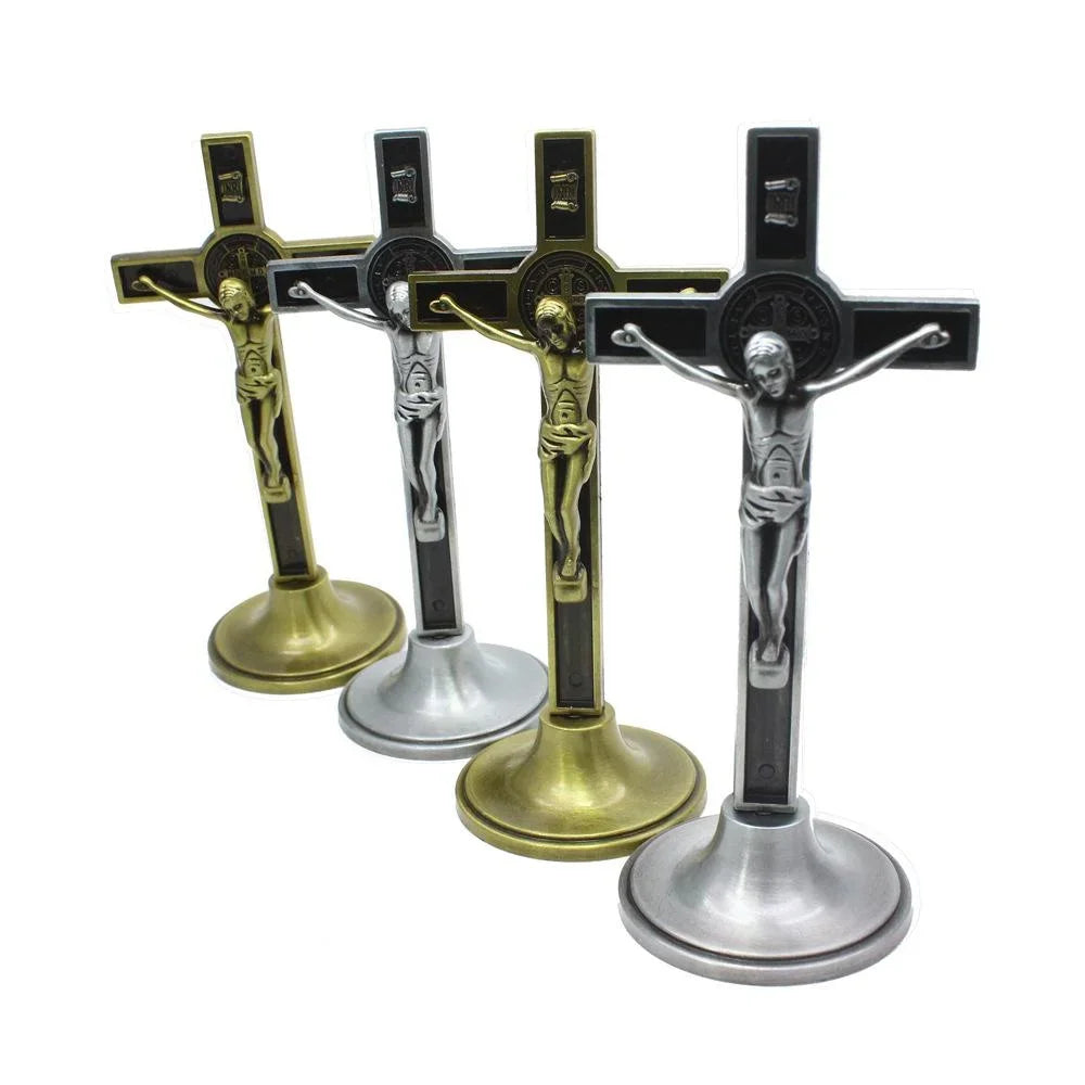 Standing Jesus Crucifix Cross – Antique Bronze & Silver Catholic Decor