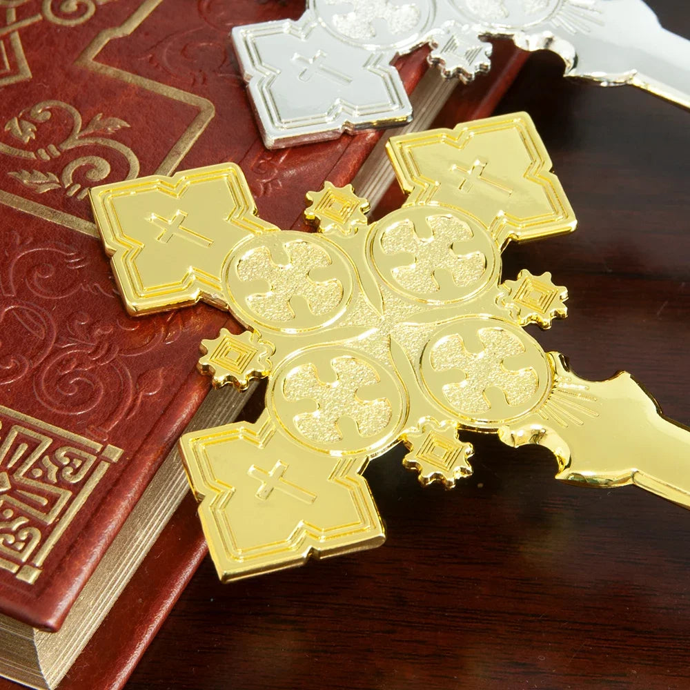 Gold-Plated Orthodox Prayer Cross – Handheld Church Blessing Cross for Prayer, Worship & Christian Gifts