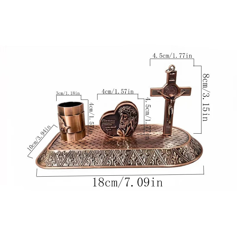 Christian Home Altar Prayer Set with Saint Benedict Crucifix & Religious Icons
