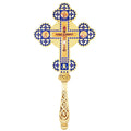 Orthodox Hand Cross with Blue Enamel & Gold Finish – Decorative Christian Blessing Cross