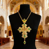 Luxury Orthodox Pectoral Cross Necklace – Gold Plated Crucifix with Crystal Accents