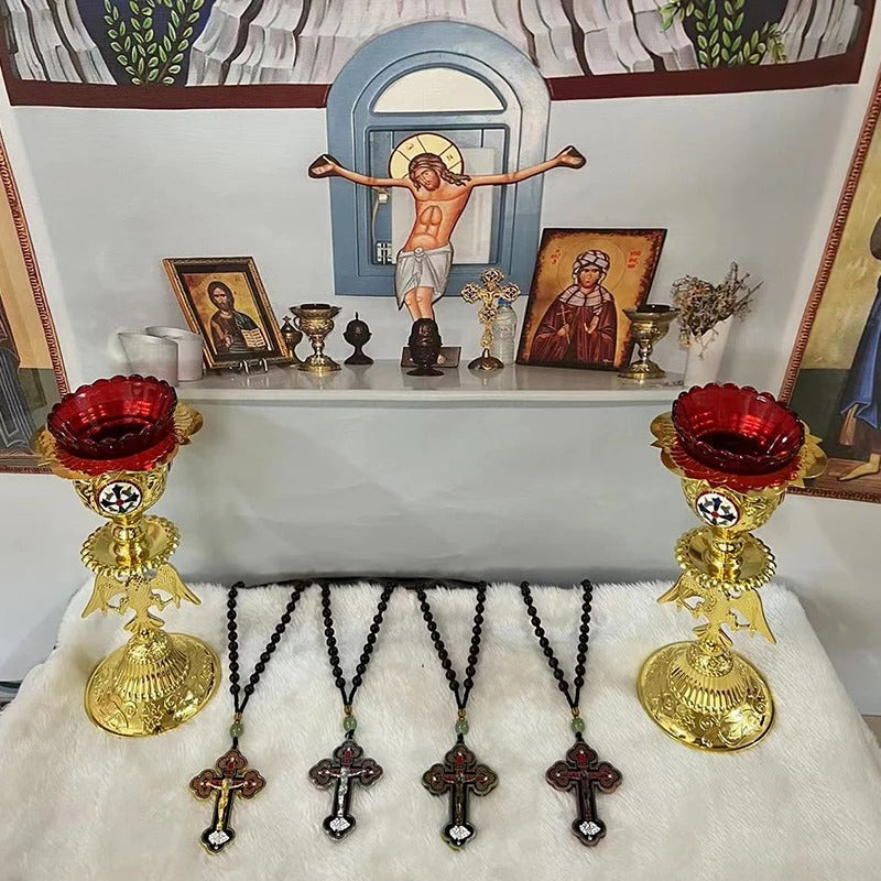 Orthodox Crucifix Necklace with Wooden Rosary Beads – Christian Prayer Jewelry